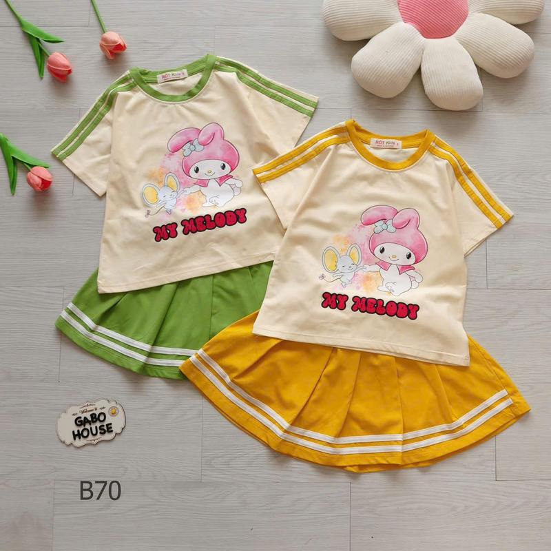 Set áo cotton melody phối chân váy cotton dễ thương cho bé gái B70