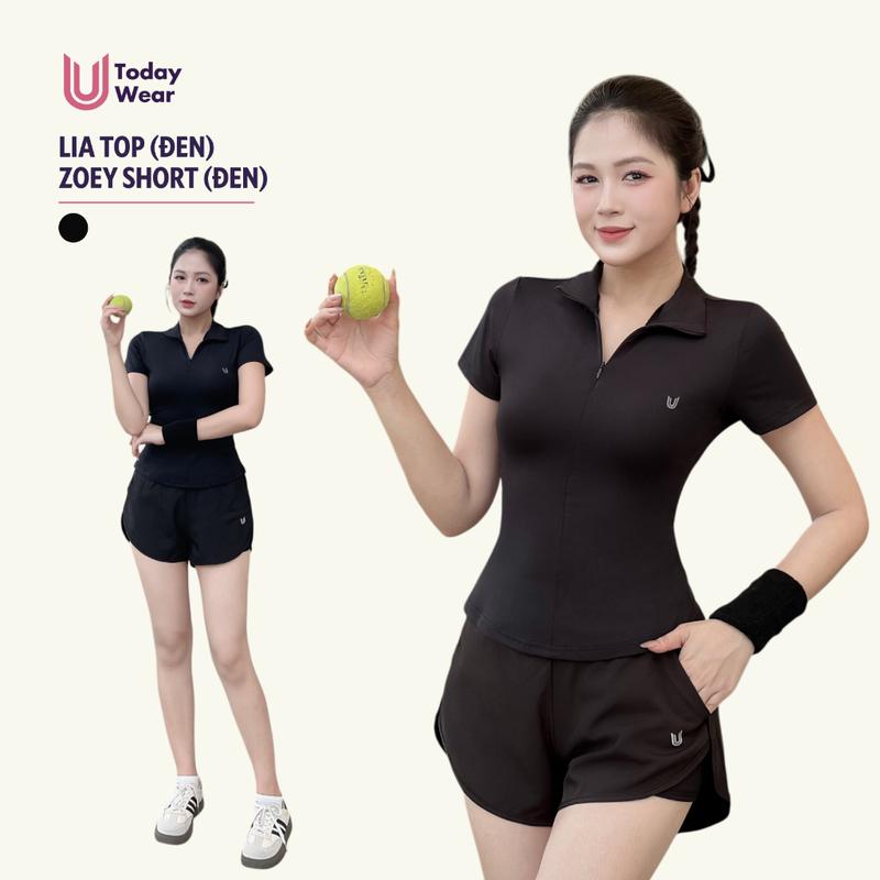 Set đồ thể thao nữ áo Lia Top mix quần đùi Zoey Short màu đen năng động tôn dáng chơi pickleball tennis cầu lông yoga