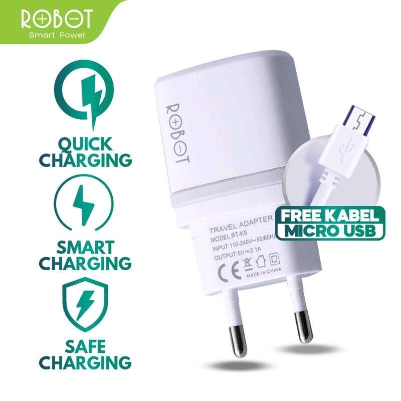 Charger Robot RT-K17/RT-K9 2.1A 2 USB Quick Charger For micro usb/Type C Fast Charging Kabel 0