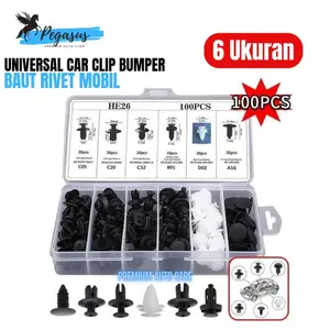 Pegasus [100PCS] Baut Rivet Mobil Universal Klip Bumper Body Plastik Clip Kancing Motor Serbaguna Set 6 Ukuran Premium Auto Care