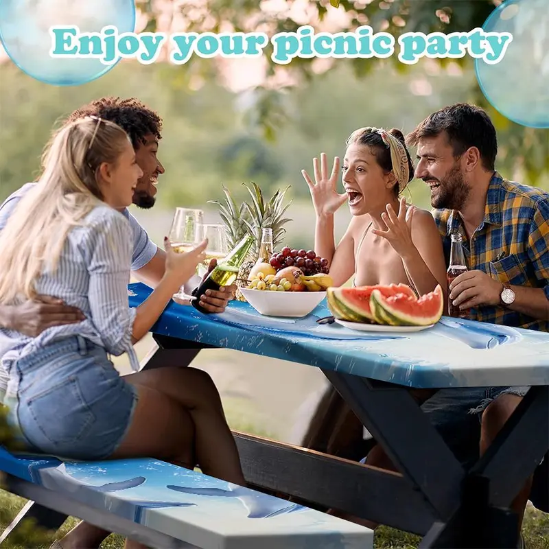 Dolphin Pattern Picnic Table Bench Set, Outdoor Use Table Bench Cover, Versatile Decoration for Picnics, Barbecues, and Park Gatherings 2