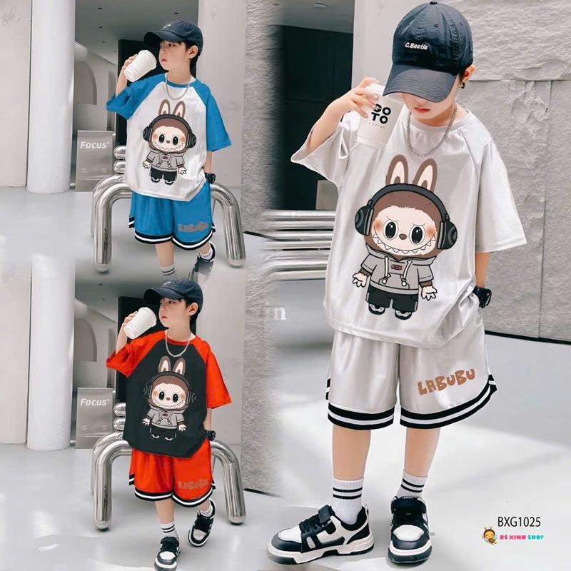 Sét Đồ Bộ In Hình Labubu Dành Cho Bé Trai Chất Liệu Cotton Bóng Size 10-40kg .