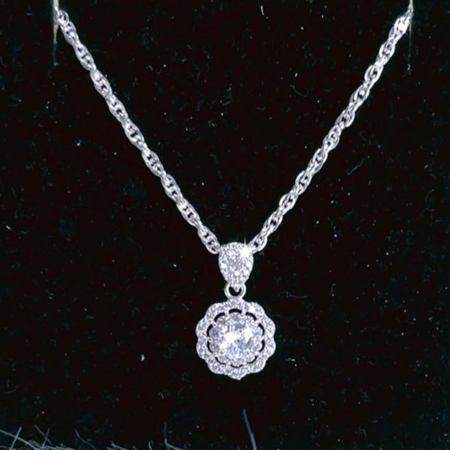 Dây chuyền kép soắn mặt đá hoa tròn 057 Ts Định Loan Nữ, sinh nhật thanh lịch tốt đẹp Voan Chain Voi Jewelry Trang Sức Women