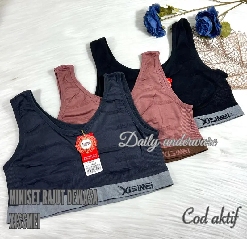 ISI 6 , miniset wanita dewasa merk xissmei, bahan rajut, melarnya banyak Bh Katun Bra Tipis Busa Renda 3
