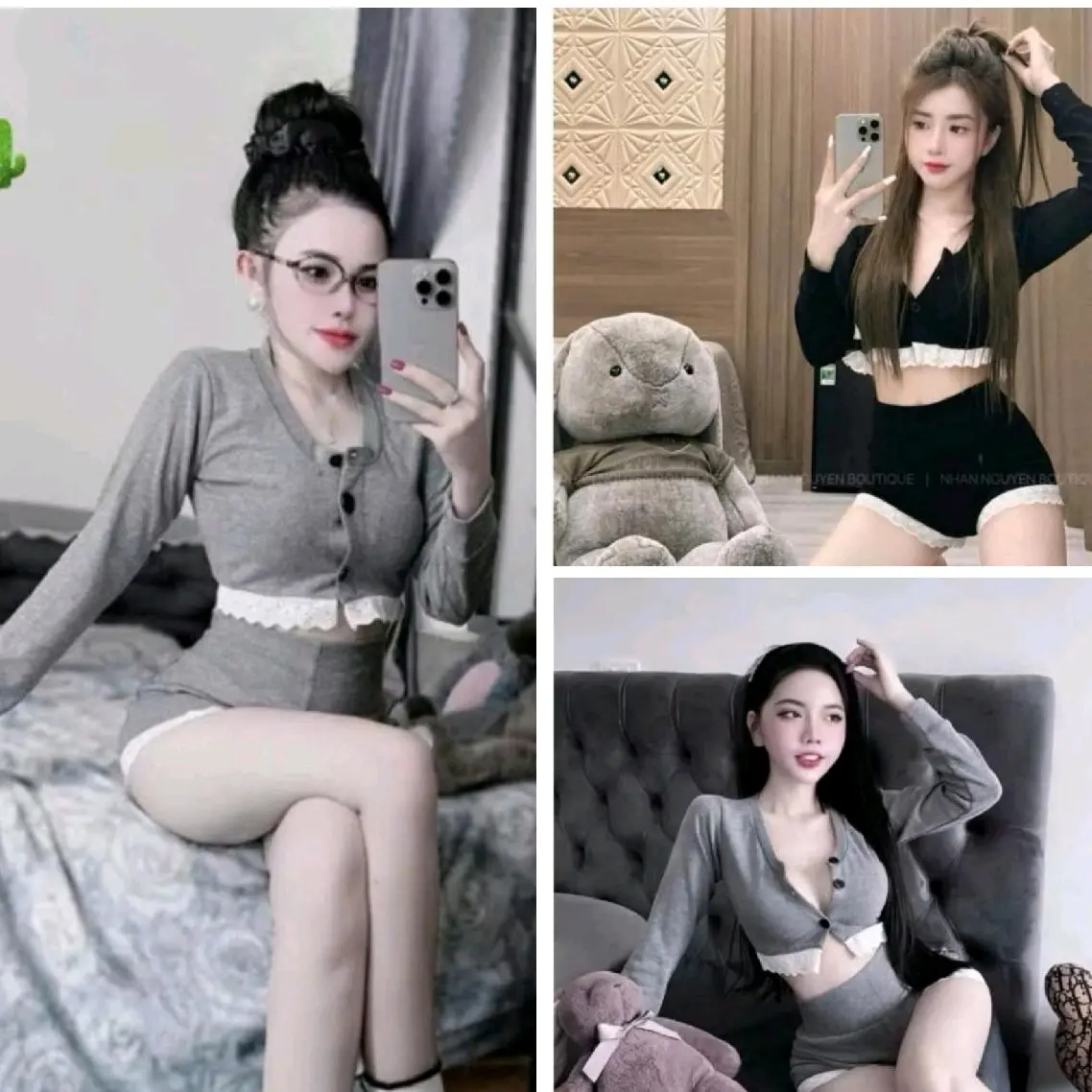 Set Áo Cúc Bèo Tay Dài Thun Tăm Phối Quần Đùi Bảng Lớn hot