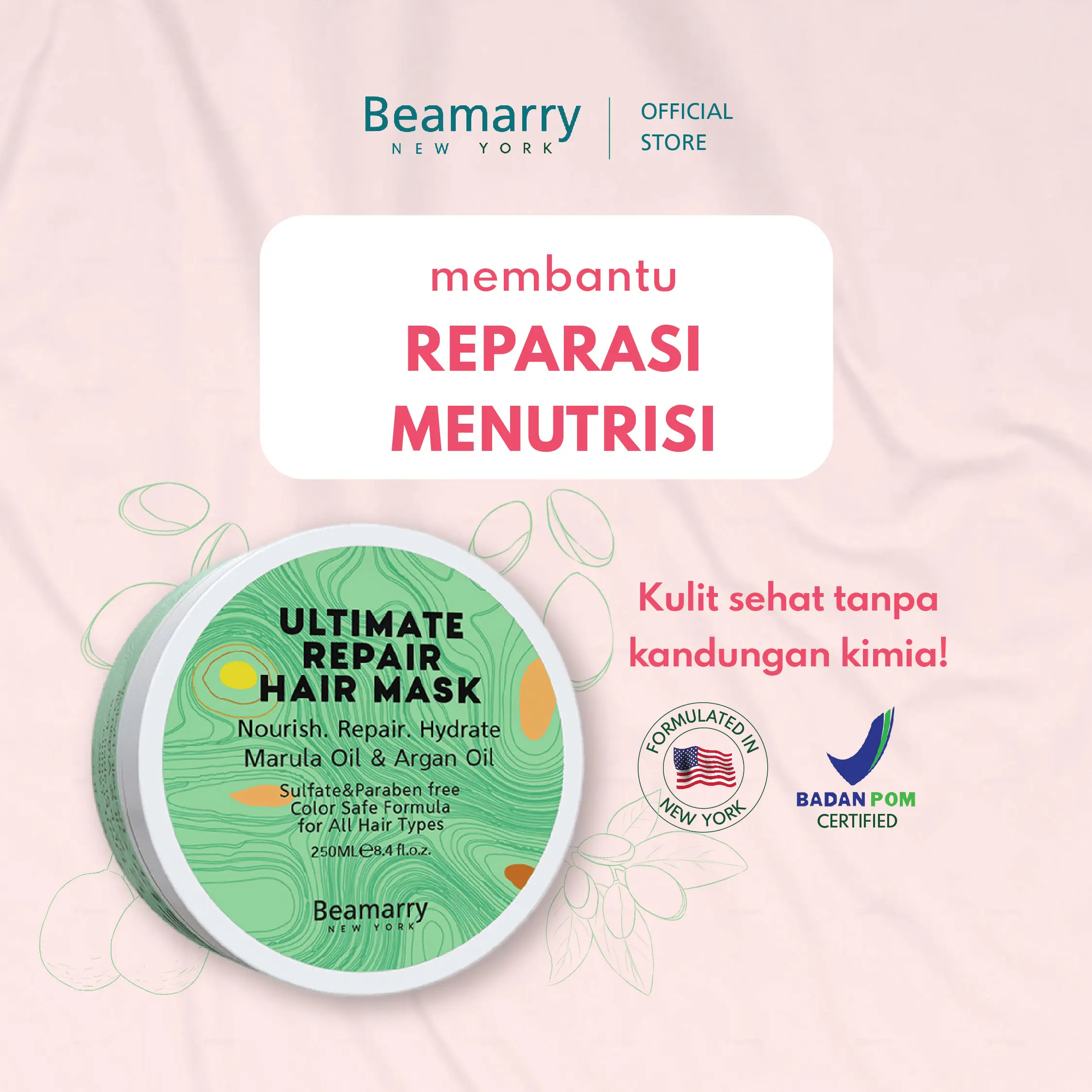 Beamarry Newyork | Ultimate Repair Hair Mask 250ml | Perawatan Extra Hair Mask Dengan Kandungan Terlengkap.