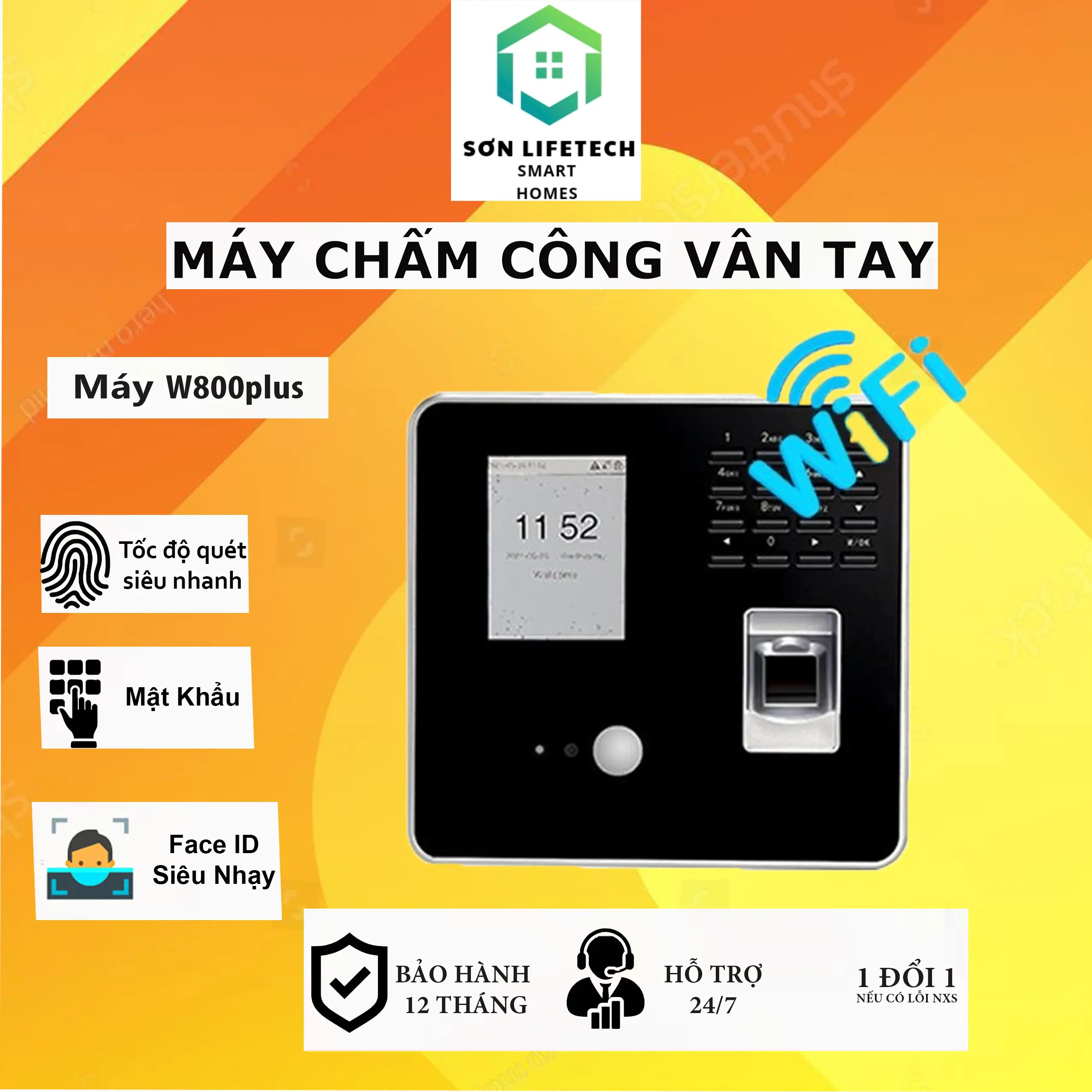 Máy chấm công khuôn mặt, vân tay Ronald Jack RONALD W800plus Dành cho mô hình quản lí văn phòng