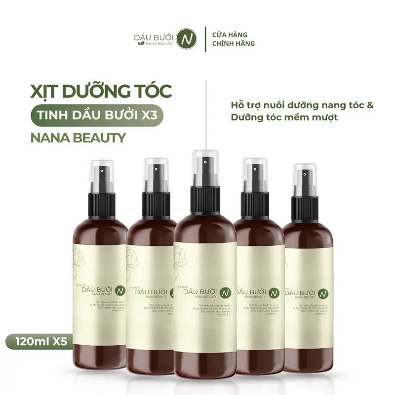X5NBT120 - Combo 5 Chai Xịt Tinh Dầu Vỏ Bưởi Da Xanh Nana Beauty 120ml hỗ trợ giảm rụng, hỗ trợ mọc tóc, nhanh dài Chăm Sóc Tóc 0