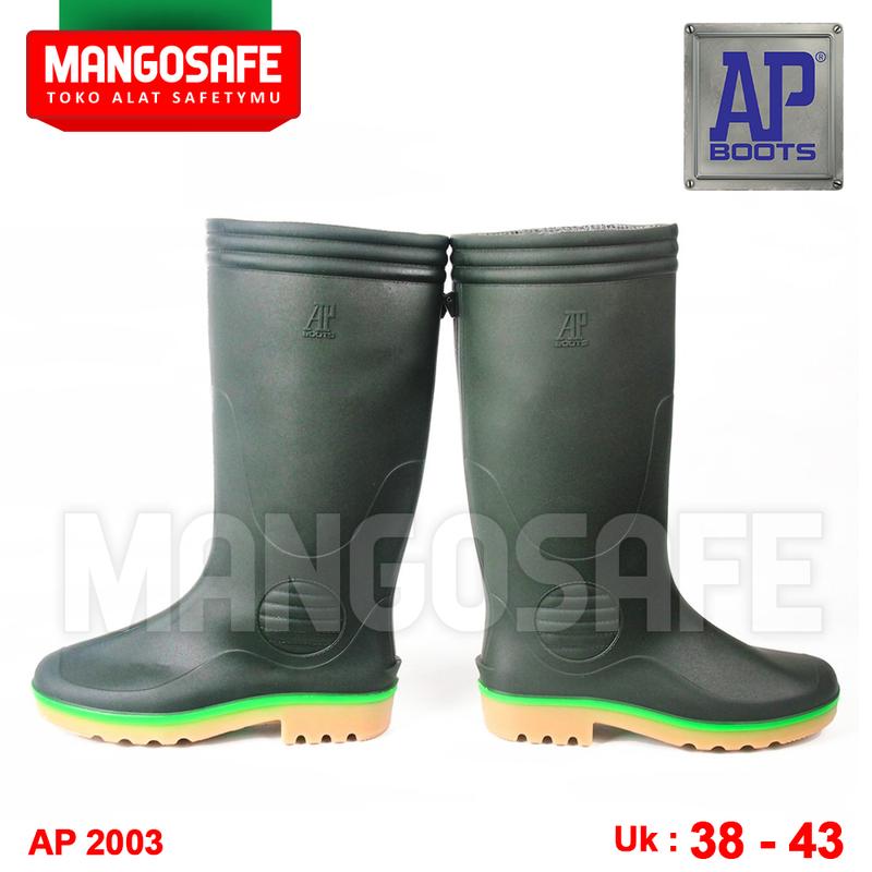 AP Boots 2003 Tricolor Hijau /  APBoots Sepatu Karet PVC Boot Hujan Tinggi Anti Air / Sepatu Lab Proyek Pabrik Kebun Waterproof Green 1