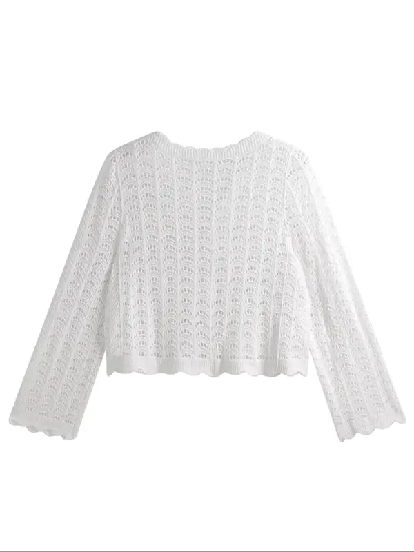 Women's Plain Hollow Out Open Front Cardigan, Casual Long Sleeve Crochet Cardigan for Summer, Fashion Women's Knit Clothing for Daily Wear 7
