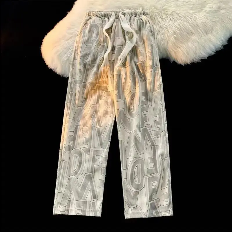 Quần Thường Ngày Thiết Kế Đẹp Cho Nam, In Toàn Bộ, Chữ Draping, Quần Ống Rộng Thẳng, Dáng Rộng, Thích Hợp Cho Mùa Xuân Và Mùa Thu, Quần quét đất Nhà Dễ Phối Đồ