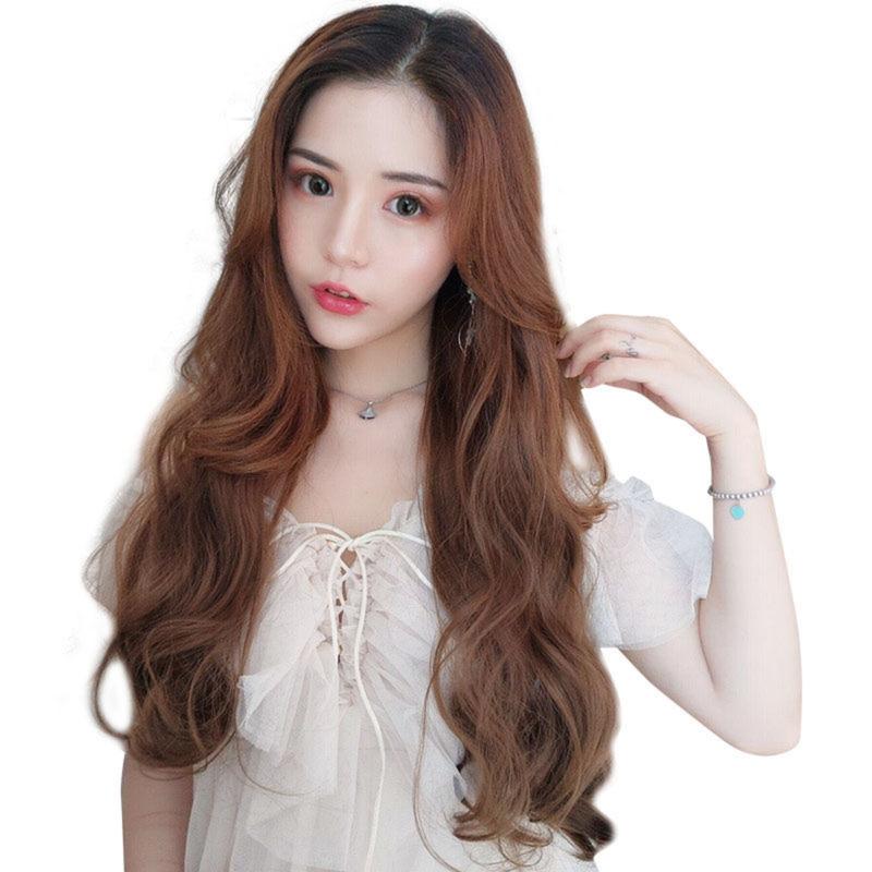 Wig Women's One-Piece Long Curly Hair U-Shaped Invisible Long Straight Hair Wig Set 0