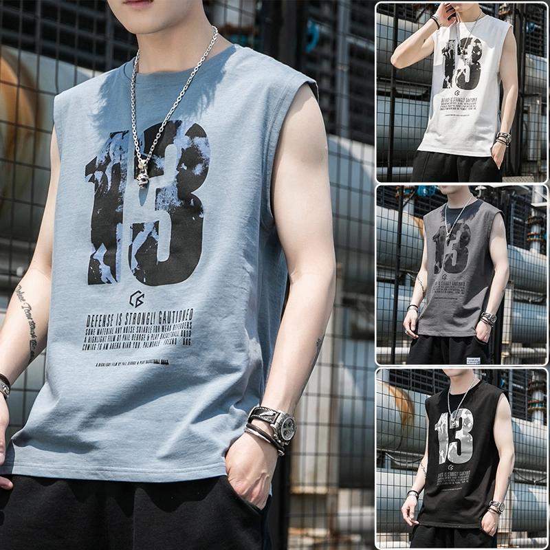 Áo Ba Lỗ, Áo Hai Dây Mùa Hè Cho Nam, In Nhãn Thời Trang, Dáng Rộng Vừa Vặn, Áo Thun Không Tay Tập Thể Dục