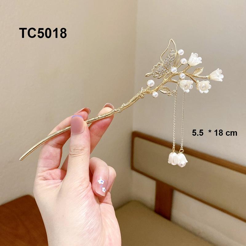  GOTI – Trâm Cài Tóc Búi Hình Hoa Tulip Phối Cánh Bướm Dây Tua Rua - Quà Tặng Dành Cho Nữ 8 3 20 10 Thanh Lịch TC5018 