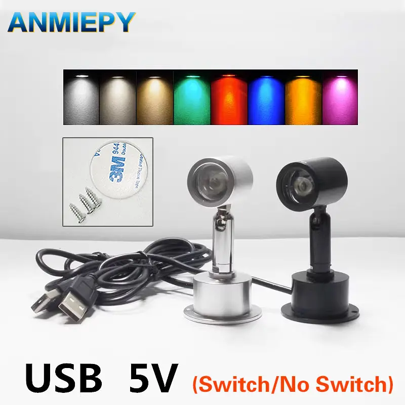 Spotlight USB DC 5V Led 3W Jewelry Cabinet Showcase Mini Spot Bench Lamp Ceiling Light Switch USB Interface