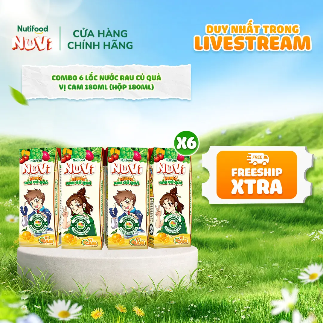 Combo 6 Nước Rau Củ Quả NuVi 180ml Vị Dâu/Cam