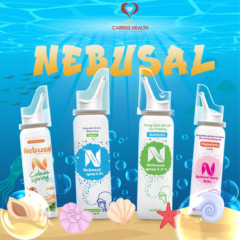 Nebusal Spray - Dung dịch nước biển xịt vệ sinh mũi, nghẹt mũi, sổ mũi (Đẳng trương/húng chanh/ưu trương) - Chai 50ml