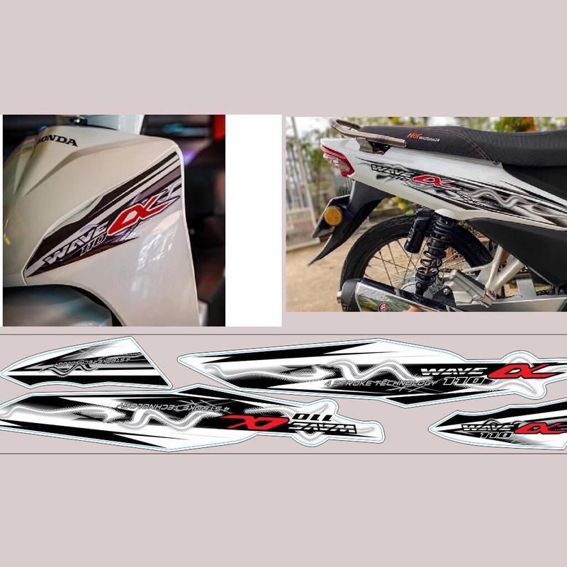 Decal dán xe wave a trắng đen cho xe trắng Tem chống nước - Nhãn Dán