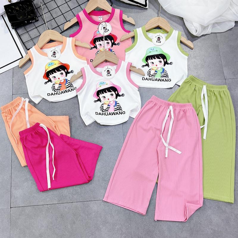 8-40kg Đồ bộ bé gái Sam kids quần ống rộng thun gân lụa áo thun cotton cho bé mát mẻ mùa hè , quần áo bé gái dễ thương, quần áo trẻ em hót
