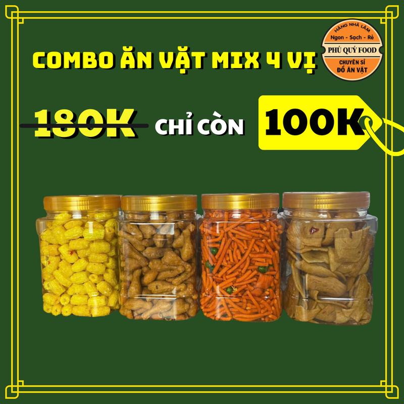  Combo snack ăn vặt 4 Vị  Bimbim Que + Nui Chiên Bơ + Snack Đùi Gà Bơ Cay + Tai Heo Mắm  -  Snack Ăn Vặt Food 
