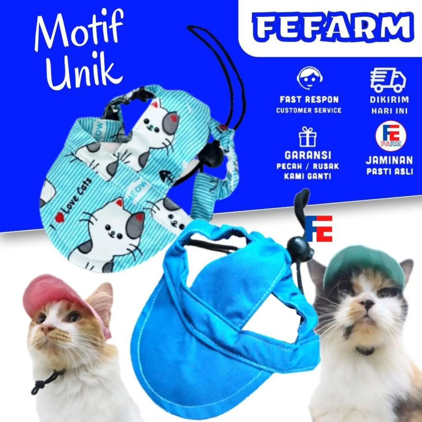 Topi Kucing Lucu Motif Terbaru Adult Dan Kitten Berlobang Telinga Fefarm