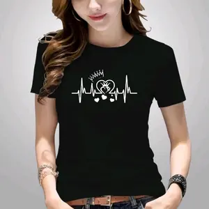 Kaos Oblong Wanita||Sablon DTF Berkualitas||Atasan Distro Baju Lengan Pendek||Motif Detak Mahkota Simple||Ukuran M,L,XL,XXL,||Kaos Fashion Santai.