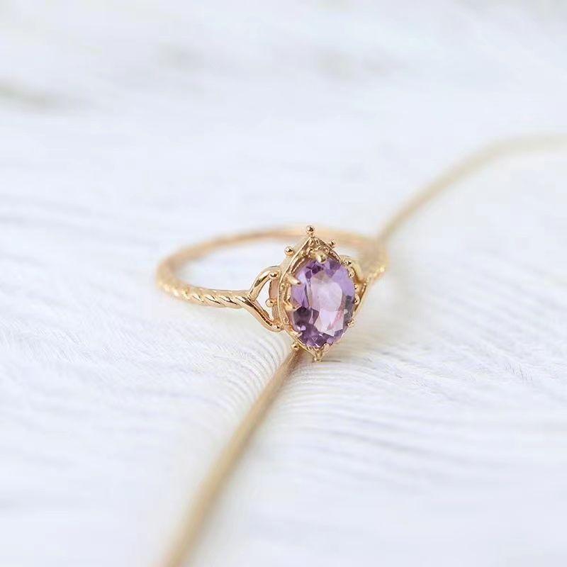 Nhẫn Nữ, Phong Cách Nhật Bản, Amethyst Tự Nhiên Agete Màu Tím, Dòng Đá Sinh Akato, Cùng Phong Cách, Bạc Sterling 925, Mạ Vàng 1
