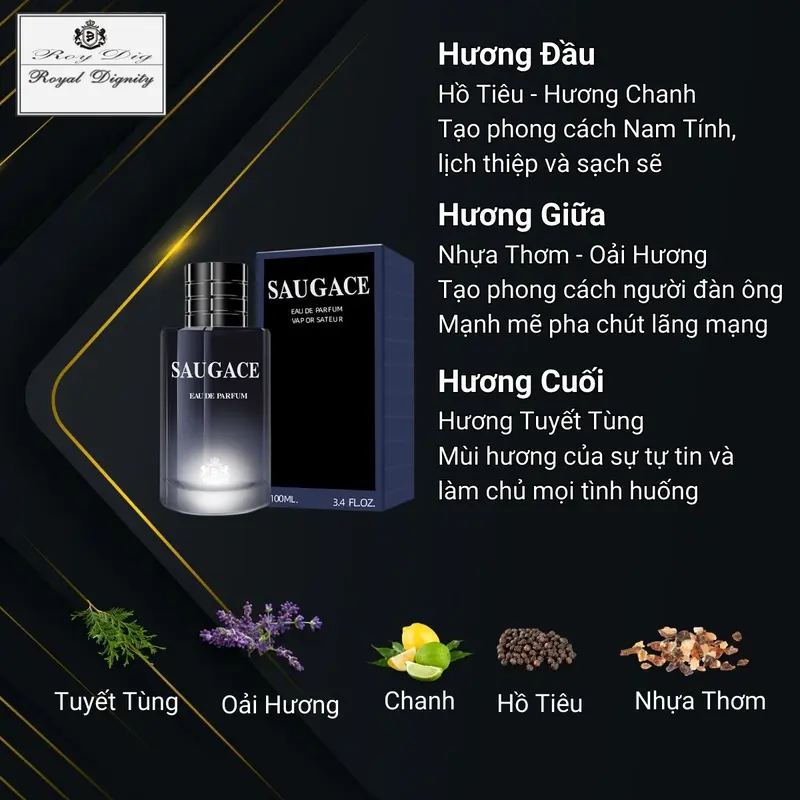 Nước hoa nam thơm lâu hương nhẹ nhàng nam tính Saugace 100ml dầu thơm nam cao cấp NH162 Perfume Cosmetic Xịt Thơm Tinh Dầu 2