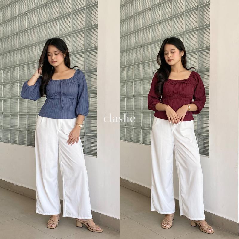 Product Introduction of Baju Blouse Pita Wanita Atasan Lengan Panjang Lady Crush Crinkle Anti Lecek Korean Style Kekinian Terbaru Ootd Farah Top by Clashe 7
