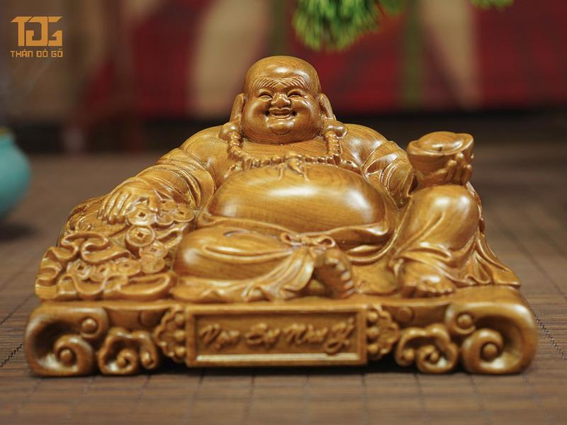 [Thản Đồ Gỗ] Tượng Phật Di Lạc Ngồi Vạn Sự Như Ý Gỗ Bách Xanh Trang Trí