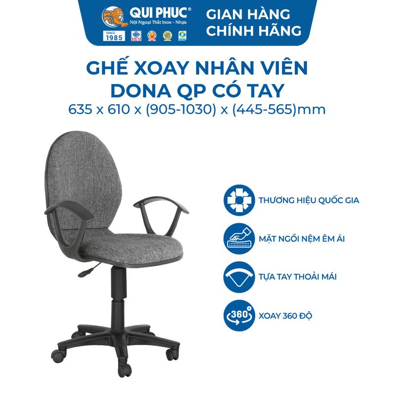 Ghế Xoay Văn Phòng Dona Có Tay - Qui Phúc Chính Hãng - Ghế Nhân Viên Lưng Ghế Bầu, Giúp Nâng Đỡ Cột Sống