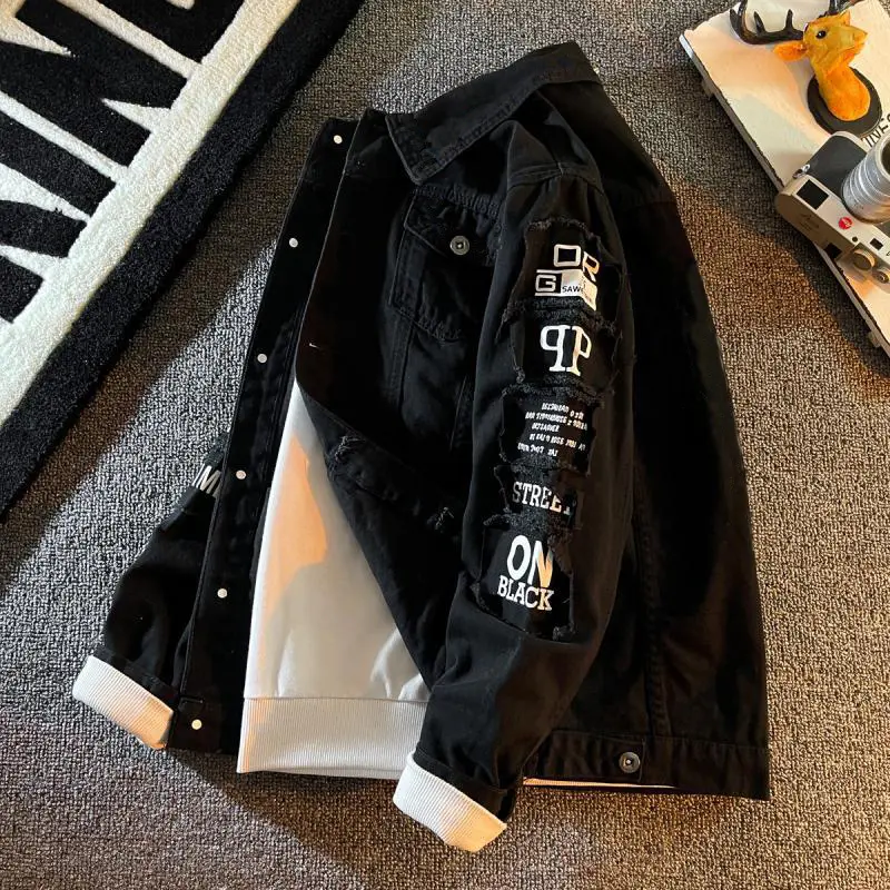 jaket jeans bordiran tangan terbaru varian warna White,black,balck wash Denim Nyaman Pria High Top Keren   Panjang Slim Hitam Atasan Cowok Formal Distro