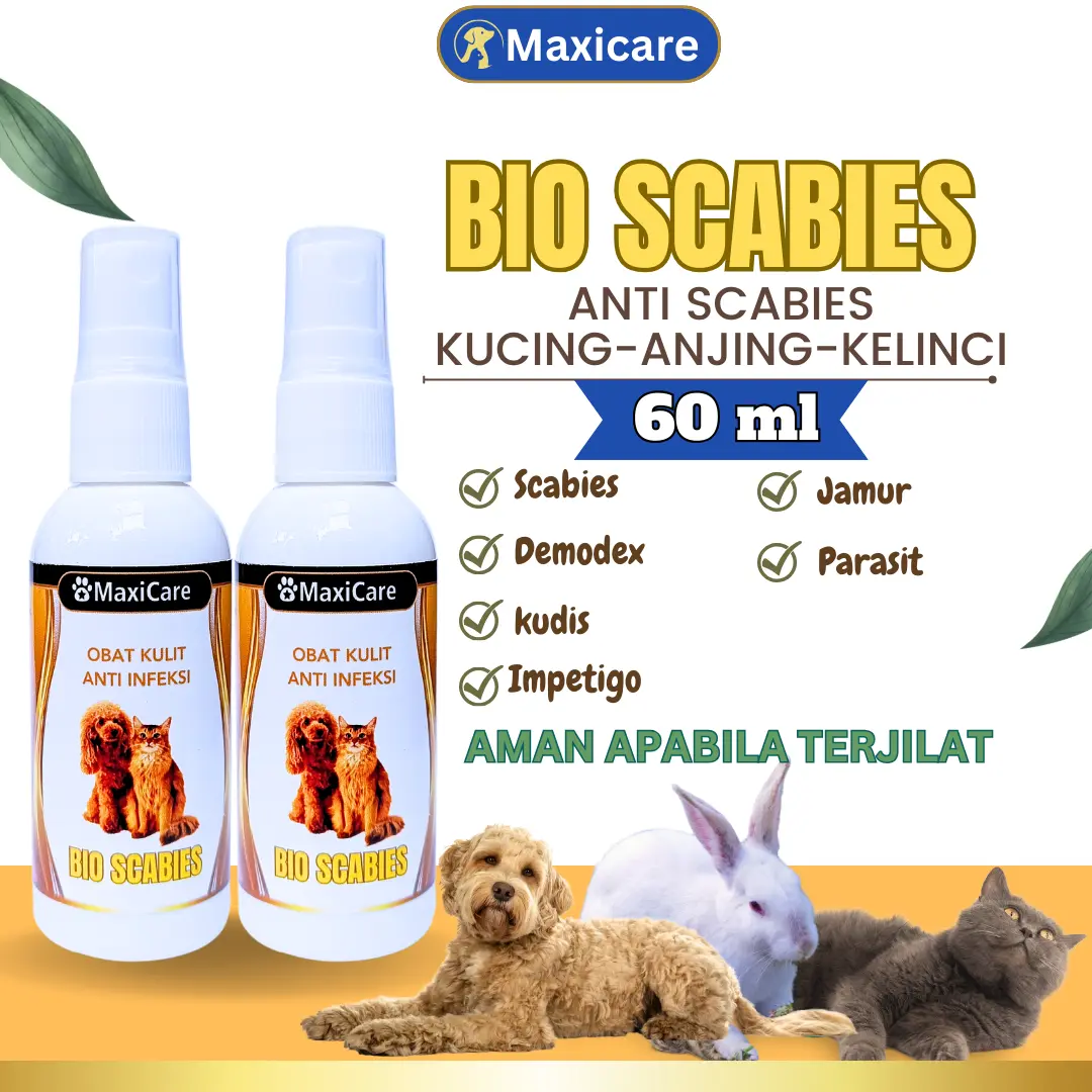 (Maxicare) Anti Scabies Obat Jamur Kucing dan Anjing Scabies Demodex Impetigo Jamur Kutu Parasit Gatal isi 60 ml Anti Scabies Clever Solution Royal Care Elope Golden Paw
