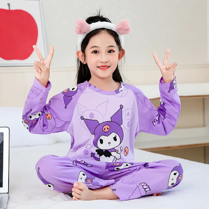 Bộ Đồ Ngủ Trẻ Em, Cho Bé Gái Mùa Xuân Và Mùa Thu, Dài Tay, Thiết Kế Kuromi Hoạt Hình, Phù Hợp Cho Trẻ Em Trung Bình Và Lớn, SOKS