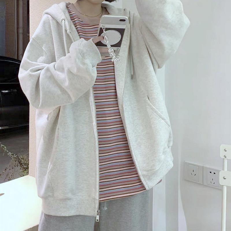 Product Introduction of Áo Hoodie Nữ Khoá Zip Trơn Unisex Form Rộng Chất Nỉ Cotton Áo Khoác Hoodie Nỉ Bông Phong Cách Hàn Quốc Oversize Có Size Bigsize 19