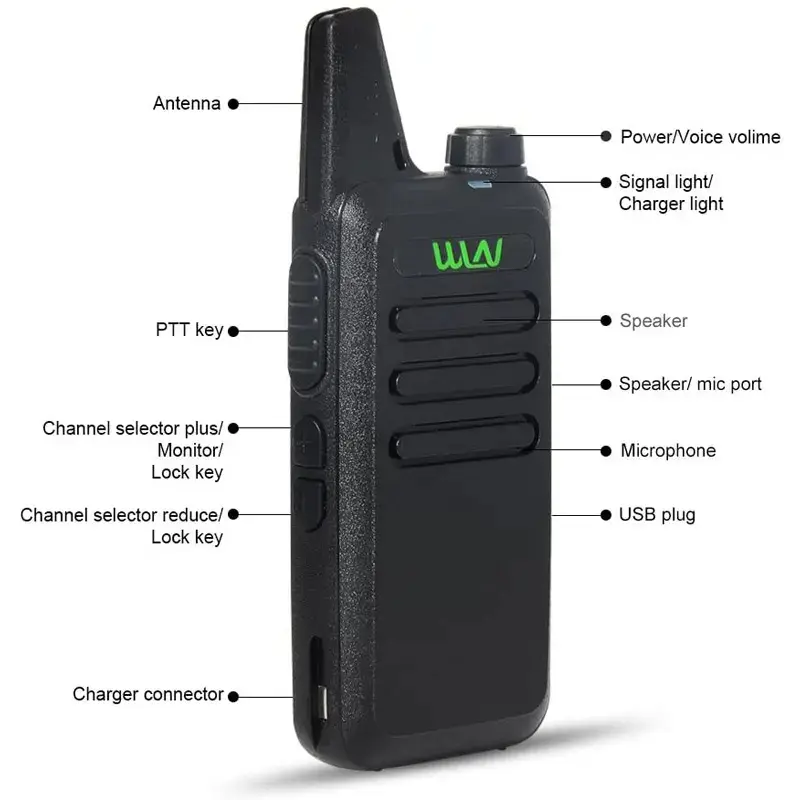 COD HT WLN KD-C1 16 CHANNEL FREE HEADSET EARPHONE WALKIE TALKIE UHF JARAK JAUH PORTABLE HANDY TALKY 5KM 10KM Black Antena 2