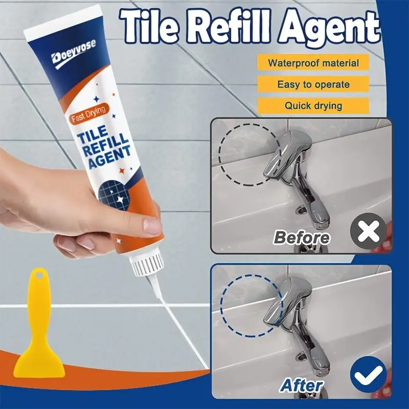 Waterproof Tile Joint Filler, 1/2 Counts Tile Joint Filler for Plastic & Wood, Gel-like Counter Sealant, Home Floor & Wall Grout Sealant 5