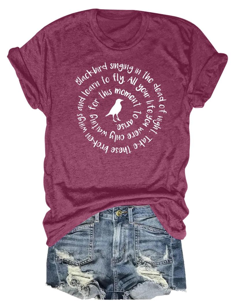 Product Introduction of 【Plus Size】 Letter Print Round Neck Graphic Tee, Fashion Casual Crew Neck Short Sleeve T-shirt for Daily Outdoor Wear, Women Plus Clothing for Summer 4