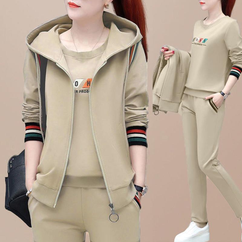 Bộ Áo Nỉ Và Quần, Áo Khoác Không Tay Có Mũ, Cổ Tròn, In Họa Tiết Rộng Rãi, Ấm Áp, Eo Co Giãn, Dây Kéo, Bộ Đồ Thể Thao Mùa Thu Để Mặc Hàng Ngày, 3 Cái / bộ 0