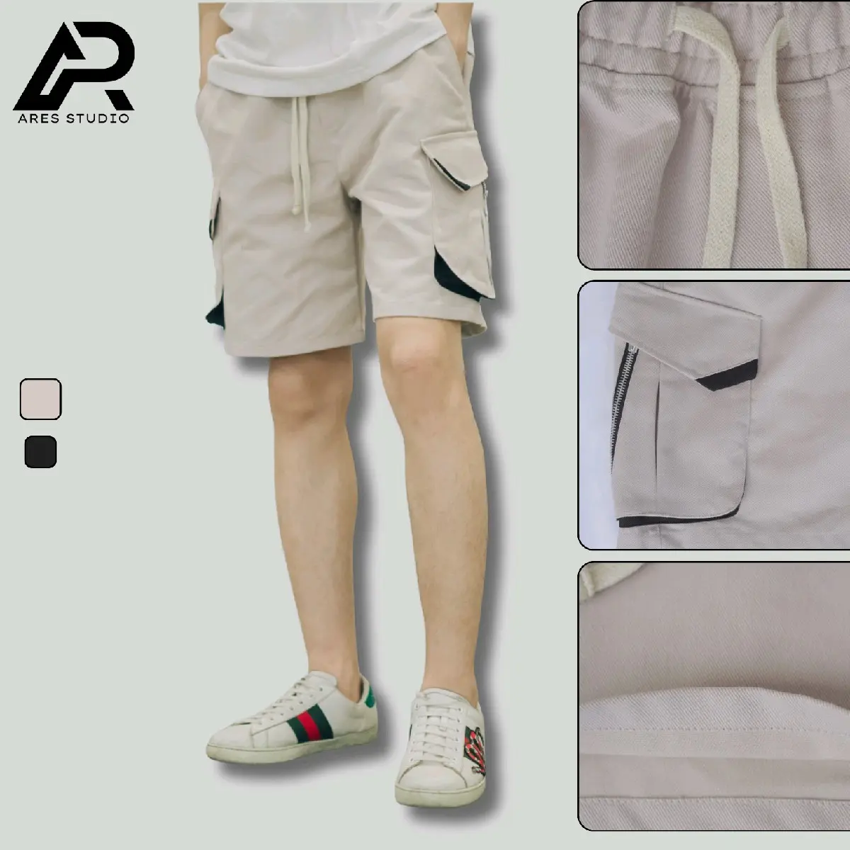 Quần Short Kaki túi h280 gsm Streetwear Unisex Nam Menswear Dây Rút Có Túi Quần Lửng