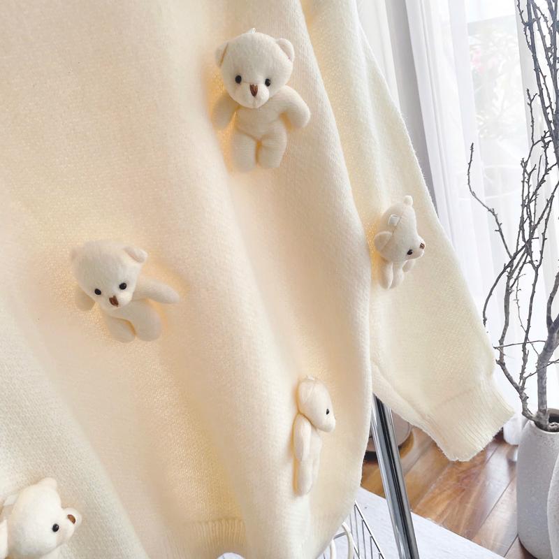 (HÌNH CẬN CHẤT) ÁO SWEATER NỮ FROM RỘNG ĐÍNH GẤU BÔNG DỄ THƯƠNG 6