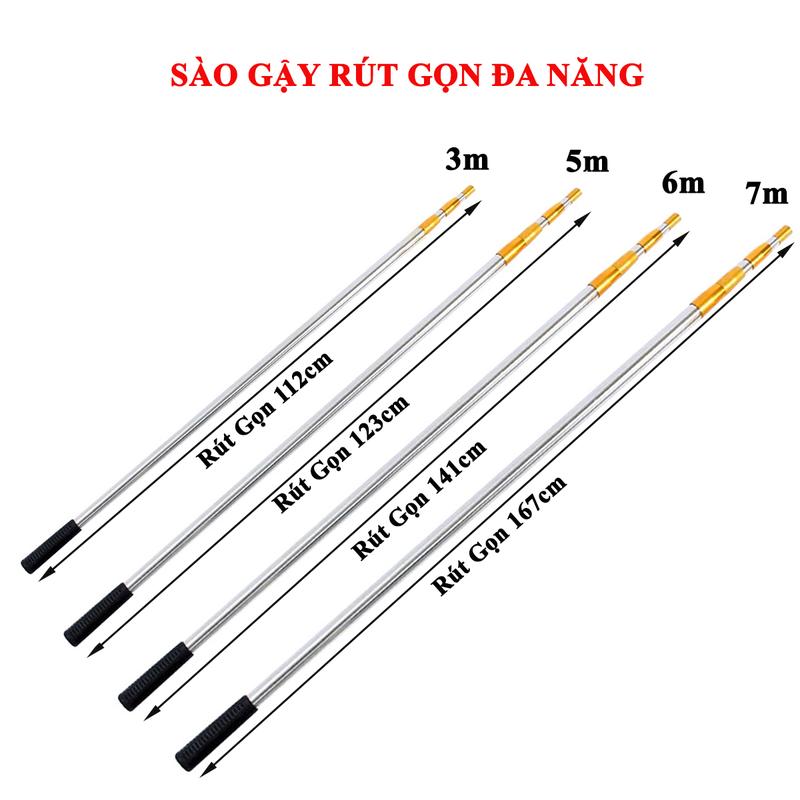Sào Gậy Rút Gọn Đa Năng Loại Khớp Vàng Chất Liệu Inox Nhiều Kích Thước 3m, 5m, 6m, 7m Fishing Đi Câu Bắt Cá Câu Cá