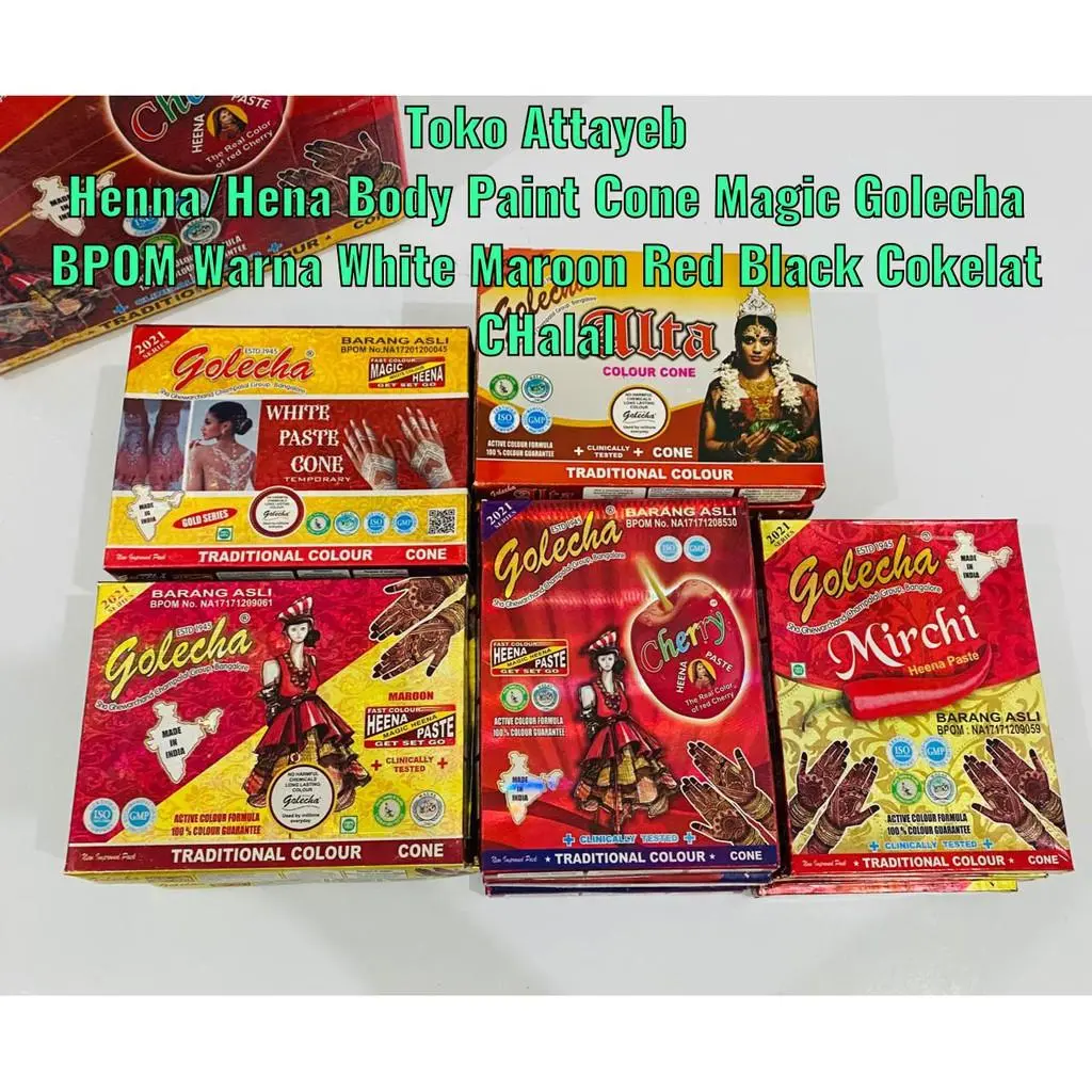 PERBOX ISI 12 PCS GOLECHA MAROON HENA PACAR TANGAN HENNA Hena Body Paint Cone Magic BPOM Perlusin Isi 12 Golecha HALAL