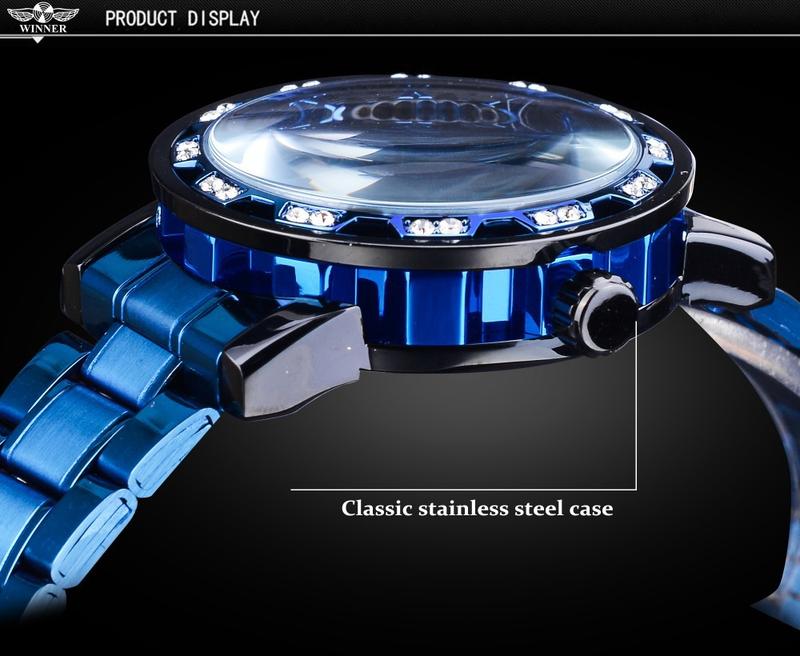 Product Introduction of Men's mechanical watches New Fashion Classic Hollow Rhinestone Manual Manipulator Men's Watch 11
