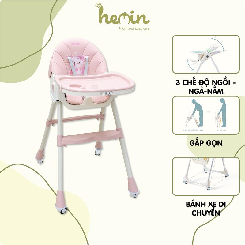 Ghế Ăn Dặm Cho Bé UMOO Ngả Lưng, Gấp Gọn Cao Cấp Chính Hãng, Điều Chỉnh Linh Hoạt, 2 Khay Bàn Ăn Kèm Bàn Chơi UM-05145