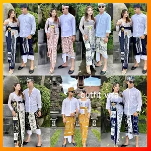 Set Couple kamen + saput + udeng + selendang kain tenun blanket motif klasik premium murah Outfit Viral