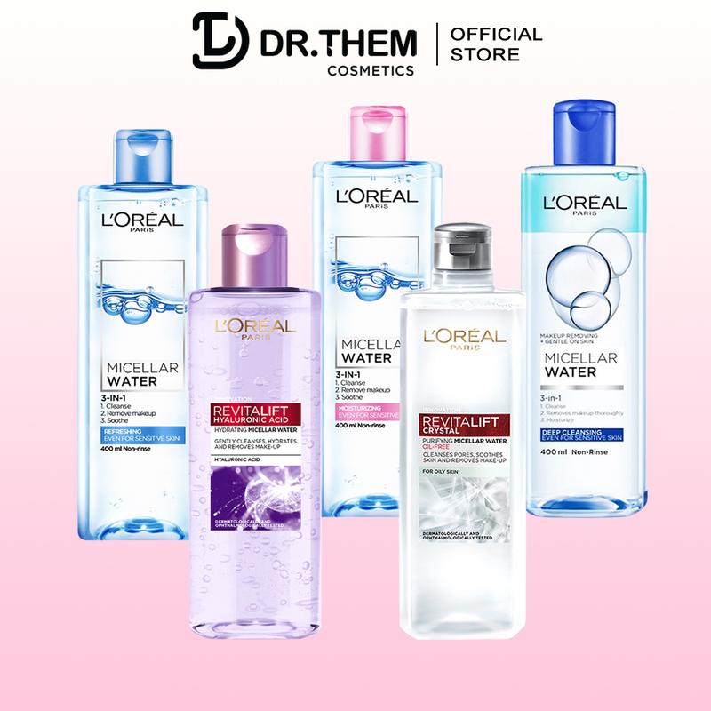 Nước Tẩy Trang L'Oreal Paris 3in1 Micellar Water 95ml - 400ml, Làm Sạch, Dưỡng Ẩm Cho Mọi Loại Da Loreal