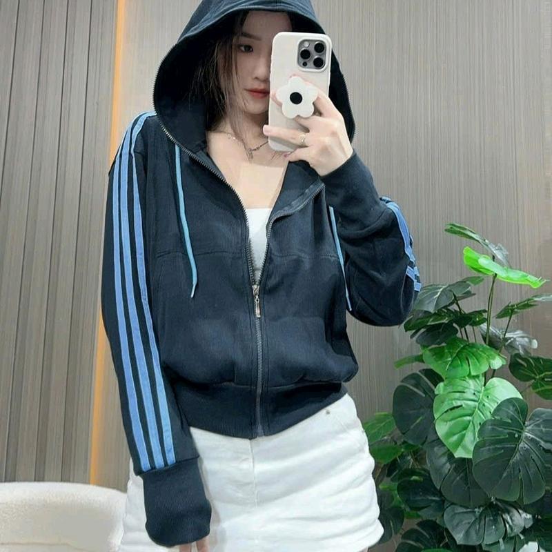 Áo khoác thun gân 6túi sọc viền,phom thường. Nữ 3
