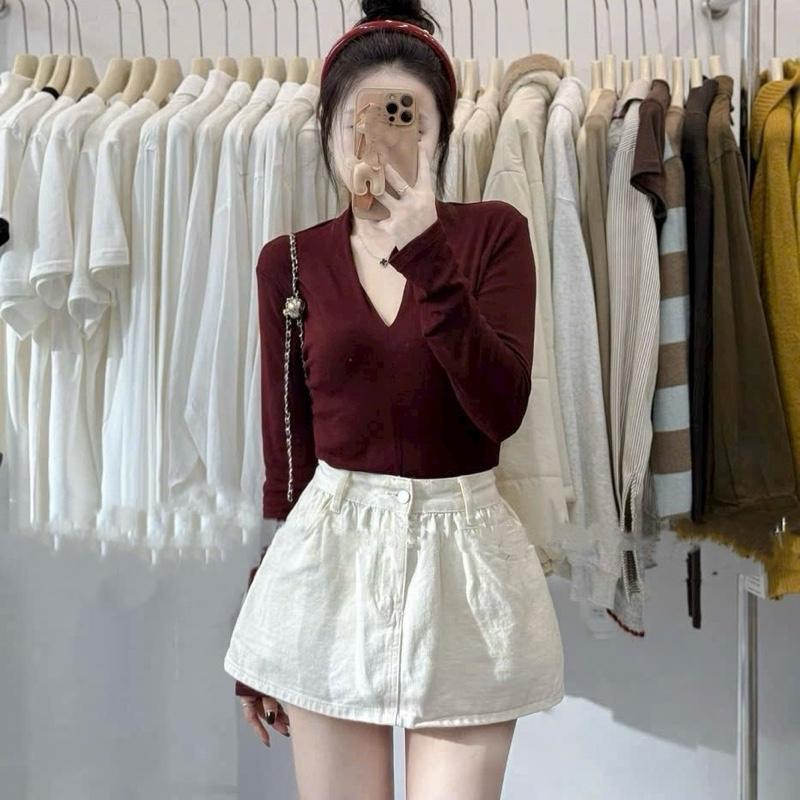 chân váy jean ngắn fom xoè phồng, nhún eo xinh xắn, 2 màu xanh - trắng, jean k giãn