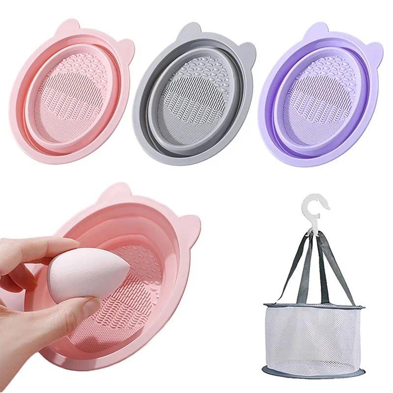Product Introduction of New Silicone Makeup Brush Cleaner Foldable Beauty Sponge Powder Puff Cleaning Bowl Cosmetic Brush Washing Mat with Drying Rack 18